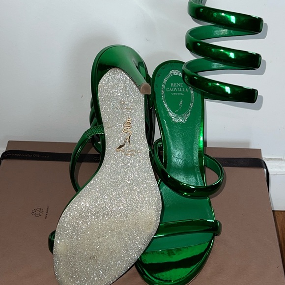 Rene Caovilla Green Mirror Spiral Strap Sandals - Picture 3 of 5